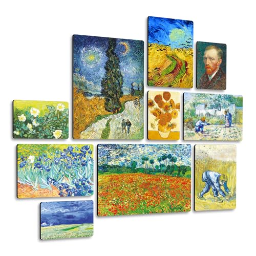 Giallobus - Satz von 10 mehrteiligen Gemälden - Vincent Van Gogh - Sammlung 2 - MDF-Holz - | 2 x 42x29,7cm | 4 x 29,7x21cm | 4 x 21x14,85cm | - Fertig zum Aufhängen – Gemälde von Giallobus