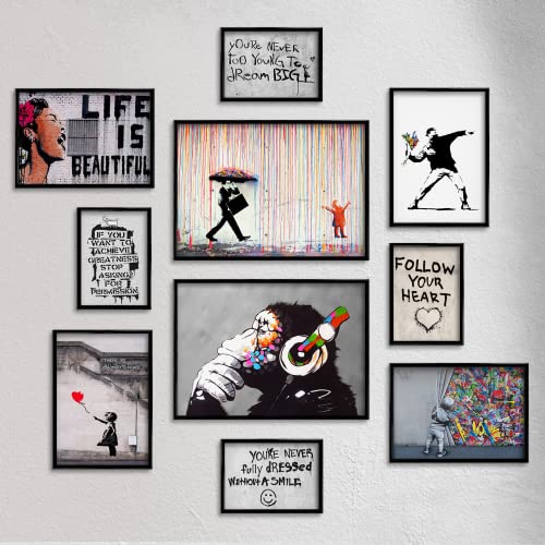 Giallobus - Set mit 10 Wandpostern - Banksy - Banksy-Sammlung 1 - Beschichtetes Papier - | 2 x A3 42x30cm | 4 x A4 30x21cm | 4 x A5 21x15cm | - OHNE Rahmen - Moderne Gemälde Wohnzimmer, Küche von Giallobus