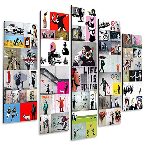 Giallobus - 5 Multi Panel Art Board - Banksy - Banksy Collage 2 - MDF-Holz - 140x100 von Giallobus