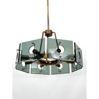 Gino Paroldo, Modernist Messing Und Rauchglas Kronleuchter. Italien 1960Er Jahre Gino Paroldo, Modernist Messing Und Rauchglas Kronleuchter. Italien 1960Er Jahre von VintagitalyCT