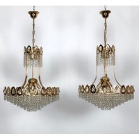 Sciolari, Set Aus Zwei Vergoldungs - Und Cristal Kronleuchtern Den 70Er Jahren Sciolari, Set Aus Zwei Vergoldungs - Und Cristal Kronleuchtern Den 70Er Jahren von VintagitalyCT