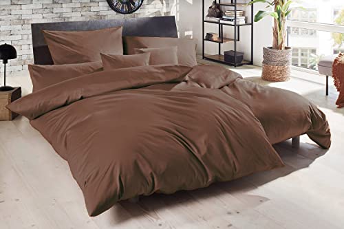 Giancasa Mako Satin Bettwäsche modern seidig weich Uni Baumwolle Reißverschluss Schlafzimmer 155 x 220 cm 1x Kissenbezug 80 x 80 cm braun von Giancasa