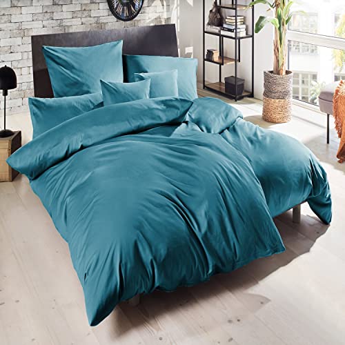 Giancasa Mako Satin Bettwäsche seidig glatt weich Uni Baumwolle Reißverschluss Schlafzimmer 155 X 200 cm 1 x Kissenbezug 80 x 80 cm Smaragd blau von Giancasa