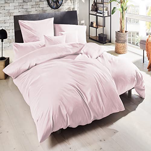 Giancasa Mako Satin Bettwäsche Uni seidig weich Baumwolle Reißverschluss Schlafzimmer 135 X 200 cm 1 x Kissenbezug 80 x 80 cm Puder rosa von Giancasa