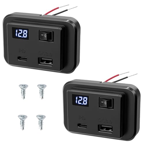 Giantdeer 2PCS USB Steckdose 12V Wohnmobil mit LED Digital Voltmeter, 12V USB Steckdose Aufputz, 40W PD Type C und QC3.0, 12V Steckdose Panel mit ON/OFF Schalter, für 12V~26V Auto ATV Wohnmobil Giantdeer 2PCS USB Steckdose 12V Wohnmobil mit LED Digital Voltmeter, 12V USB Steckdose Aufputz, 40W PD Type C und QC3.0, 12V Steckdose Panel mit ON/OFF Schalter, für 12V~26V Auto ATV Wohnmobil von Giantdeer