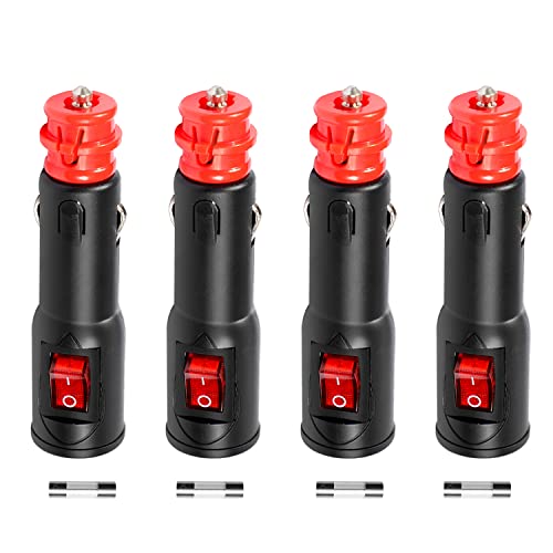 Giantdeer 4 Stück Europäischer auto Zigarettenanzünder stecker mit Schalter und 10A Sicherung, Universal Zigarettenanzünder 12V Stecker für 12V/24V Autos, LKWs von Giantdeer