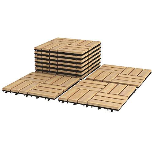 GIANTEX 10 Stück Holzfliesen Akazie 30x30 cm, Terrassenfliesen Balkonfliesen Klicksystem, Bodenfliesen Gartenfliesen zuschneidbar, Fliesen wetterfest für Aussenbereich, Holzfarbe (Mosaik Maserung) von GIANTEX