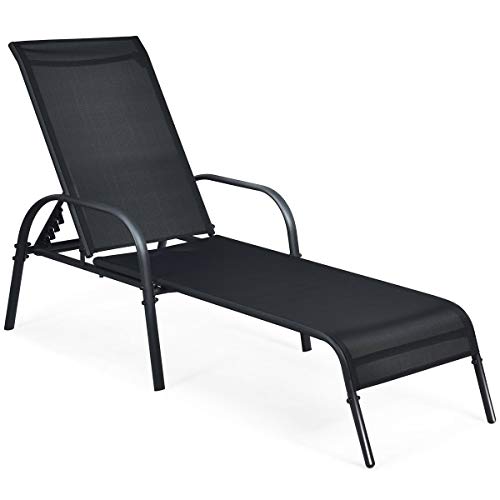 GIANTEX Sonnenliege Gartenliege Outdoor, Strandliege Relaxliege mit 5-stufig Verstellbarer Rückenlehne, Liegestuhl Liegesessel Eisenrahmen bis 160 kg belastbar, Liege ergonomisch 192x66x61,5 cm von GIANTEX