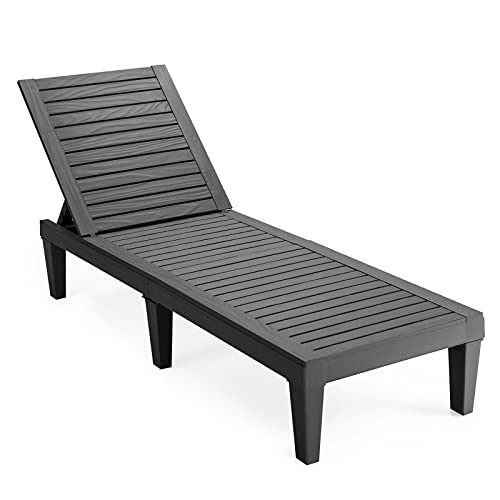 GIANTEX Sonnenliege Gartenliege Holzoptik, Relaxliege Kunststoff Liege mit 5-stufig Verstellbarer Rückenlehne, Terrassenliege Strandliege bis 180 kg belastbar, Liegestuhl 190x57,5x29 cm (Schwarz) von GIANTEX