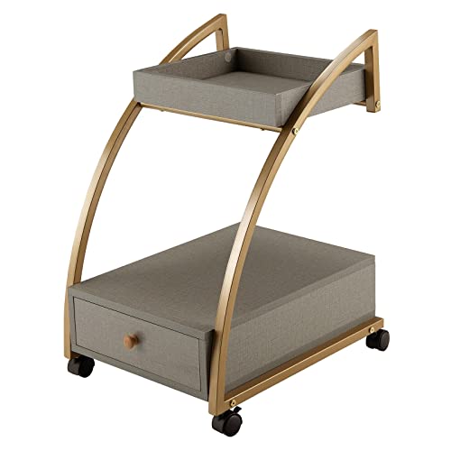 Giantex Beistelltisch C Form mit Rollen, Couchtisch Sofatisch mit Schublade & abnehmbarem Tablett, Nachttisch Kaffeetisch Pflegetisch Holz, Beistellschrank Tisch für Schlafzimmer Wohnzimmer, grau von Giantex