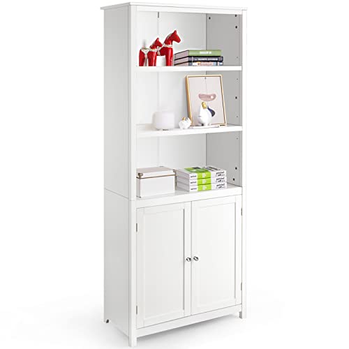 Giantex Bücherregal Bücherschrank Holz, Standregal Aktenregal Büroregal mit 3 offenem Fach & 2 Türen, Büroschrank Hochschrank mit verstellbaren Einlegeböden, Highboard 74,5 x 35,5 x 181,5 cm weiß von Giantex