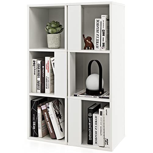 Giantex Bücherregal mit 3 Etagen, Bücherregal mit 6 offenen Fächern und Kippschutz, moderner Stil, für Wohnzimmer, Schlafzimmer, Weiß von Giantex