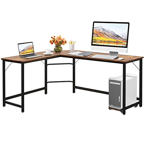 GIANTEX Schreibtisch Eckschreibtisch L-Form, Computertisch PC-Tisch Arbeitstisch mit CPU-Ständer, Computerschreibtisch Winkelschreibtisch Bürotisch Ecktisch für Büro 168 x 125 x 74 cm (braun) von GIANTEX