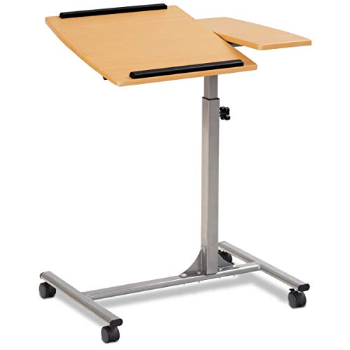 GIANTEX Beistelltisch mit Rollen, Pflegetisch höhenverstellbar & neigbar, Laptoptisch rollbar Notebooktisch mit 2 Stopp-Leisten, Betttisch Pflegebett, mit Ablage für Maus, 64 x 45 x 71-93 cm (Natur) von GIANTEX