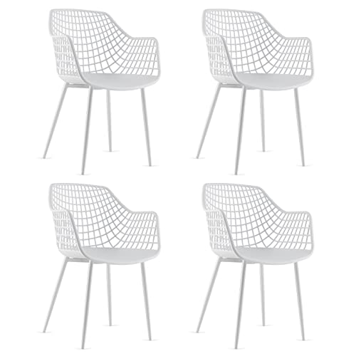 Giantex Moderne Esszimmerstühle, 4er-Set, weißer Sessel mit 38,1 cm hoher Rückenlehne, pulverbeschichtete Metallbeine, rutschfeste Fußpolster, maximale Belastung 120 kg, Küche, Esszimmer von Giantex