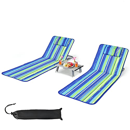 Giantex Set mit 2 faltbaren Strandmatratzen und Beistelltisch, Strandliege in 5 Positionen verstellbar mit abnehmbarer Kopfstütze, Tasche für Garten, Strand, Camping (bunt) von Giantex