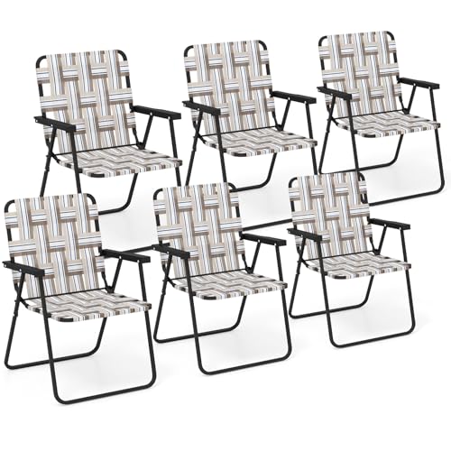 Giantex Strandstühle für Erwachsene, Campingstuhl mit Stahlrahmen, leichter Klappstuhl, Regiestuhl, Outdoor-Gurtbandstuhl für Terrasse, Angeln, Hof, Pool, Rasenstühle, 6er-Set (Khaki) von Giantex