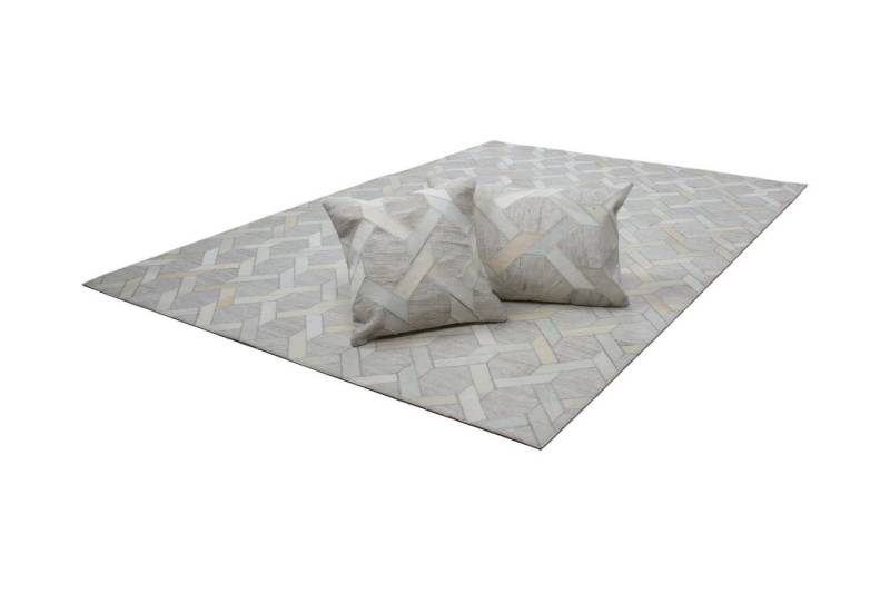 Giantore Teppich Chimera 125 Elfenbein 120cm x 170cm, rechteckig, Materialmix aus Viskose und Leder, handgefertigtes Unikat von Giantore