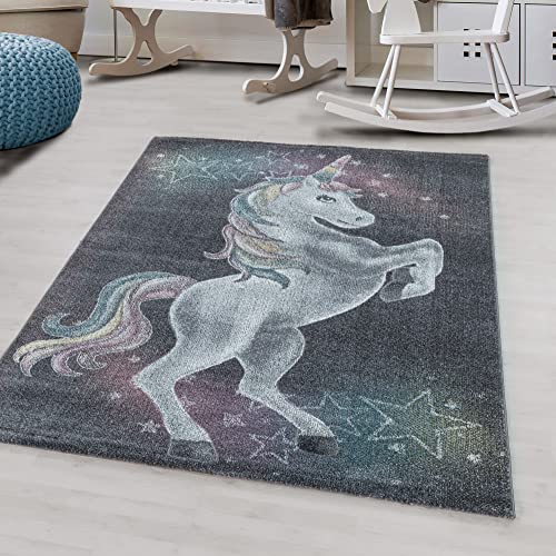 Kinderzimmer Kinderteppich Einhornteppich Kurzflorteppich Babyzimmer von Giantore