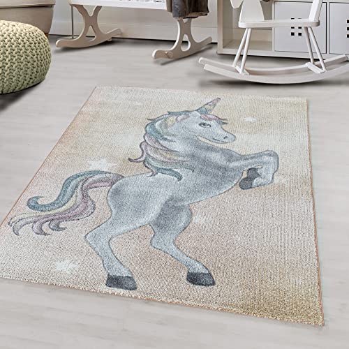 Giantore Kinderzimmer Kinderteppich Einhornteppich Kurzflorteppich Babyzimmer von Giantore