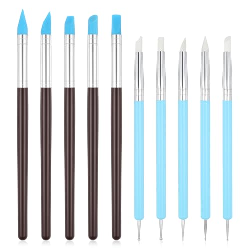 Giantree 10 Stück Gummipinsel, Fondant Modellierwerkzeug, Ton Silikon Werkzeug Set Silikonpinsel Modellierpinsel Modelier Bastel Clay Werkzeuge Dotting Tool für Keramik Skulptur Malerei Nail Art von Giantree