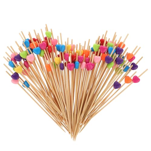 Giantree 100 Stück Cocktailspieße, 12cm Fingerfood Spieße Cocktail Sticks Herzform CocktailSpieße Holz Zahnstocher Herzen Cocktail Sticks Cocktail Spieße für Party Hochzeit Geburtstag von Giantree