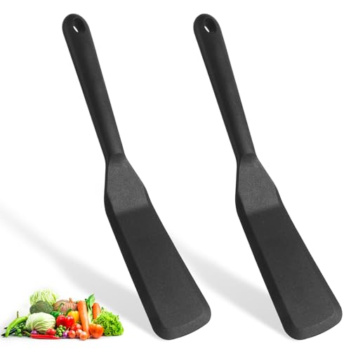 Giantree 2 Stück Pfannenwender Silikon, BPA-Frei Silikon Spatel Schwarz Gummi Spatel Pfannenwender Mini Silikon Schaufel Silikon Servierspatel für Kochen Fisch Pfannkuchen Eier Pizza Steak von Giantree