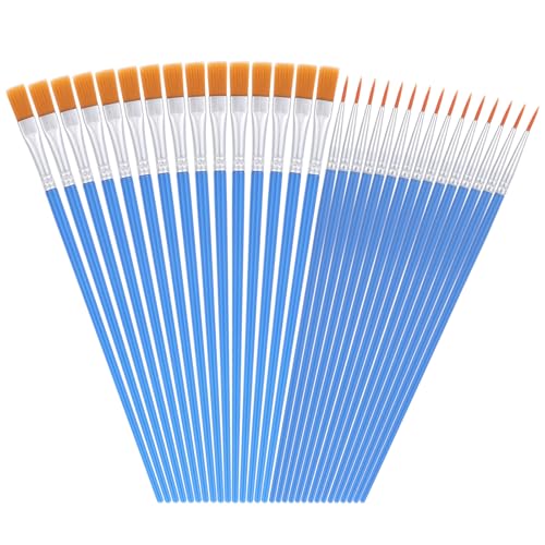 Giantree 30 Stück Künstlerpinsel, 15 Runde Pinsel und 15 Flache Pinsel, Pinselset Acrylfarben Aquarellpinsel für Körper Gesicht Felsen Leinwand zum Zeichnen Basteln Kinder und Erwachsene (Blau) von Giantree