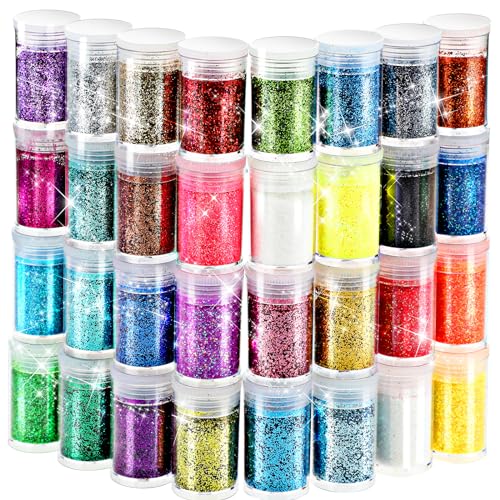 Giantree 32 Dosen Holographische Pailletten Chunky Glitter Set, Schillernde Glitzerflocken Klobige Pailletten Feine Glitzer Pulver für Gesicht Körper Augen Nail DIY Crafts (Bunt 1) von Giantree