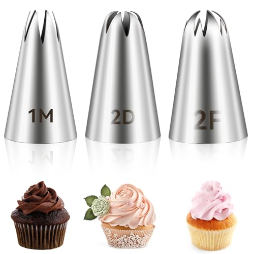 Giantree Edelstahl Spritztüllen Set, 3 Stück 1M 2D 2F Kuchen-Tüllen Dekorieren Düsen Backzubehör Sahnespender für Spritzsack Sahne Torten Kuchen Muffins Giantree Edelstahl Spritztüllen Set, 3 Stück 1M 2D 2F Kuchen-Tüllen Dekorieren Düsen Backzubehör Sahnespender für Spritzsack Sahne Torten Kuchen Muffins von Giantree