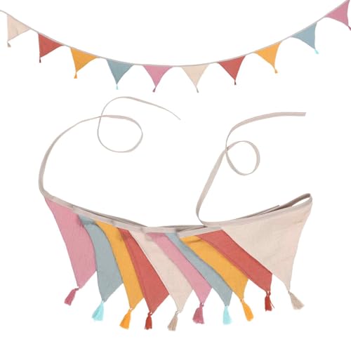 Giantree Wimpelkette Kinderzimmer, 2.6m Wimpelkette Stoff Wimpelkette Stoff Kinderzimmer Musselin Baumwolle Stoff Wimpelkette Girlande Kinderzimmer Deko Zum Aufhängen Wimpelkette Outdoor Bodenbett von Giantree