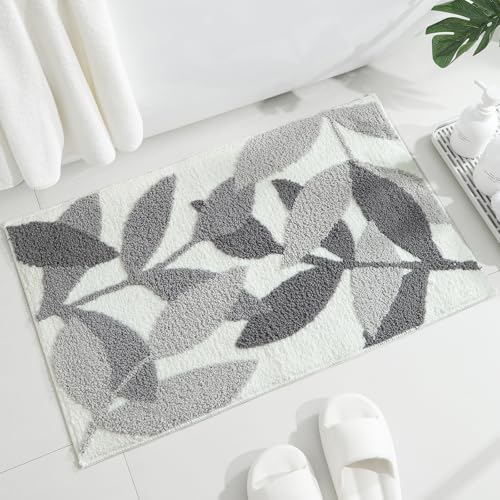Gibelle Grauer Badezimmerteppich, rutschfest, stark wasserabsorbierend, Plüsch-Mikrofaser, maschinenwaschbar, Badezimmer-Bodenmatte, Duschvorleger, niedliche Blätter, Badematte für den Innenbereich Gibelle Grauer Badezimmerteppich, rutschfest, stark wasserabsorbierend, Plüsch-Mikrofaser, maschinenwaschbar, Badezimmer-Bodenmatte, Duschvorleger, niedliche Blätter, Badematte für den Innenbereich von Gibelle