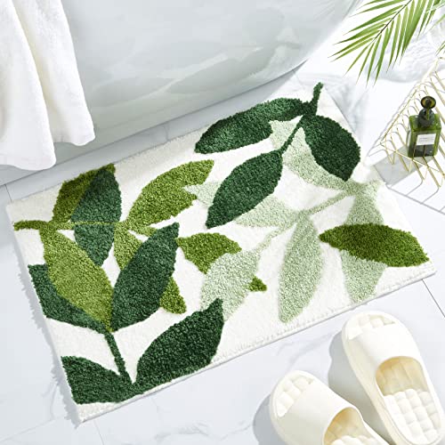Gibelle Grüne Badezimmerteppiche, dicke Mikrofaser, saugfähig, kleine rutschfeste Badematte und Badezimmer-Fußmatten, gemütlicher Plüschteppich für die Badewanne, 45.7x66 cm von Gibelle