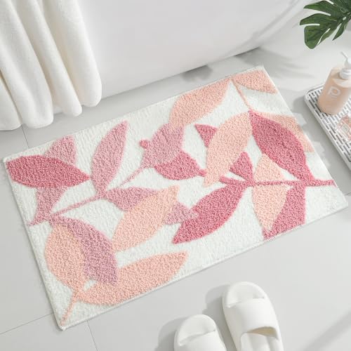 Gibelle Pinker Badezimmerteppich, rutschfest, stark wasserabsorbierend, Plüsch-Mikrofaser, maschinenwaschbar, Badezimmer-Bodenmatte, Duschvorleger, niedliche Blätter, Badematte, Innen-Fußmatte, 50,8 x Gibelle Pinker Badezimmerteppich, rutschfest, stark wasserabsorbierend, Plüsch-Mikrofaser, maschinenwaschbar, Badezimmer-Bodenmatte, Duschvorleger, niedliche Blätter, Badematte, Innen-Fußmatte, 50,8 x von Gibelle