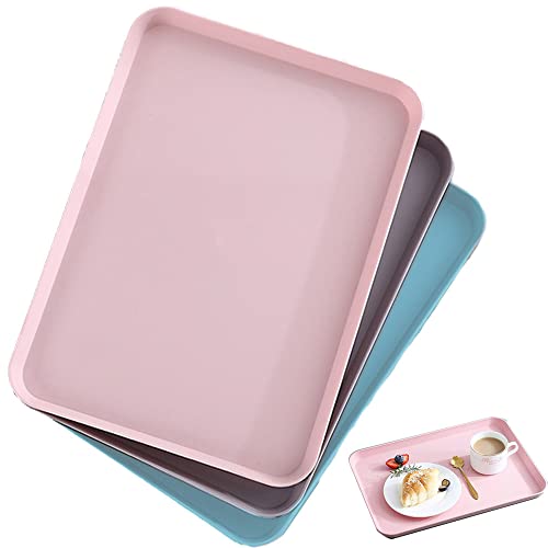 Serviertabletts Aus Kunststoff, 3Stück Rechteckig Tablett, Tablett Aus Kunststoff, Fast Food Tablett, Küche Deko Tabletts,Fast Food Tablett Serviertablett für Küche, Esszimmer,Café (Rosa, Grau, Blau) von Gibsob