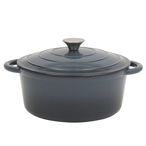 Gibson Home Addlestone Schmortopf aus emailliertem Gusseisen, mit Deckel, rund, ofenfest bis 260 °C, ideal zum Brotbacken und Eintöpfen, Farbverlauf, Marineblau von Gibson Home