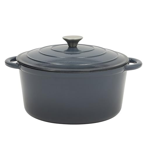 Gibson Home Addlestone Schmortopf aus emailliertem Gusseisen, mit Deckel, rund, ofenfest bis 260 °C, ideal zum Brotbacken und Eintöpfen, Farbverlauf, Marineblau von Gibson Home