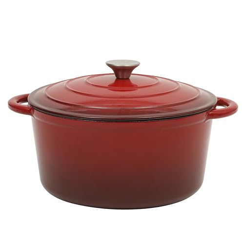 Gibson Home Addlestone Schmortopf aus emailliertem Gusseisen, mit Deckel, rund, ofenfest bis 260 °C, ideal zum Brotbacken und Eintöpfen, Farbverlauf, Rot von Gibson Home