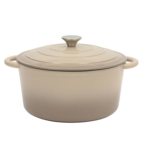 Gibson Home Addlestone Schmortopf aus emailliertem Gusseisen, mit Deckel, rund, ofenfest bis 260 °C, ideal zum Brotbacken und Eintöpfen, Farbverlauf, Taupe von Gibson Home