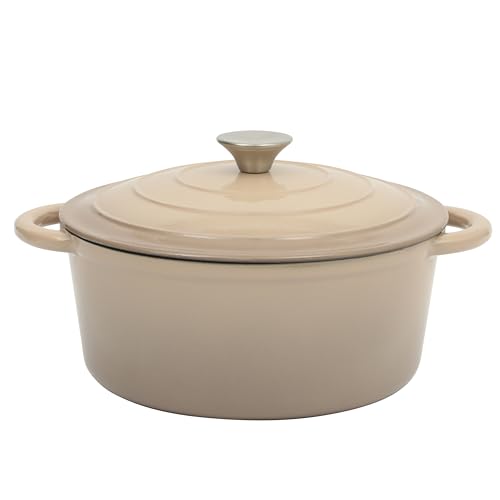 Gibson Home Addlestone Schmortopf aus emailliertem Gusseisen, mit Deckel, rund, ofenfest bis 260 °C, ideal zum Brotbacken und Eintöpfen, Farbverlauf, Taupe von Gibson Home