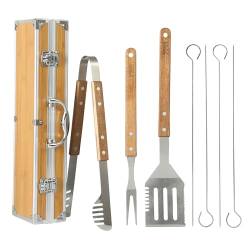 Gibson Home Barbeque Pro Grillwerkzeuge mit Griffen aus Akazienholz und Aluminium-Aufbewahrungsbox, 8-teilig von Gibson Home