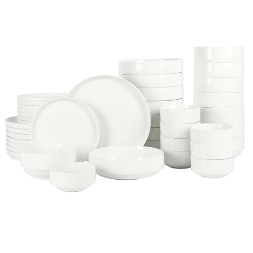 Gibson Home Rothernberg Stapelbares 40-teiliges Service für 8 Personen, weiße Porzellanteller und Schalen Set von Gibson Home