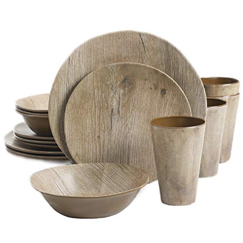 Gibson Home Woodlands Rundes Geschirr-Set, Melamin, Kunststoff, Service für vier Personen (16-teilig), Holz von Gibson