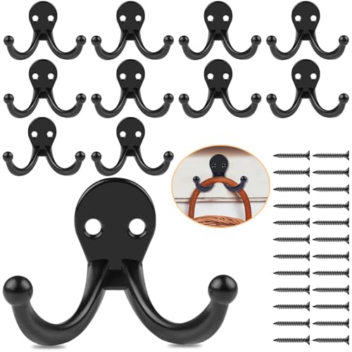 Gicare 12 Stück Kleiderhaken Wand, Garderobenhaken Schwerlast Doppelt Wandhaken, Schwarz Vintage Metall Wand Haken zum Schrauben Jacken Haken für Garderobe Badezimmer Küche Gicare 12 Stück Kleiderhaken Wand, Garderobenhaken Schwerlast Doppelt Wandhaken, Schwarz Vintage Metall Wand Haken zum Schrauben Jacken Haken für Garderobe Badezimmer Küche von Gicare