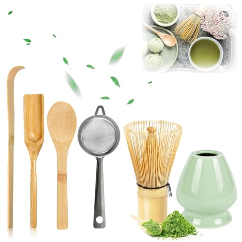 Matcha Set, 6 Stück Matcha Tea Set, Matcha Besen Einschließlich des Matcha Whisk,Matcha Sieb,Matcha Besen Halter,Matcha Löffel aus Bambus,Es Ist Das Beste Geschenk für Matcha-Liebhabern von Gicctyble