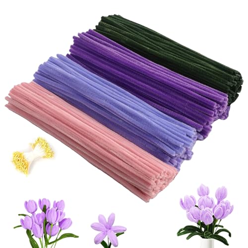 Pfeifenputzer zum Basteln, 400 Stück Pfeifenreiniger Blumen Set,4 Farben Pfeifenreiniger Blumen mit 20 Stück Blumendraht,Geschenkband,Geschenkpapier,Blumen Staubblatt Pfeifenputzer zum Basteln, 400 Stück Pfeifenreiniger Blumen Set,4 Farben Pfeifenreiniger Blumen mit 20 Stück Blumendraht,Geschenkband,Geschenkpapier,Blumen Staubblatt von Gicctyble