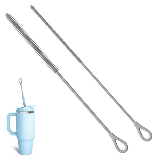 Silikon Strohhalm Bürste, 2 Stück Wiederverwendbare Strohhalmbürsten für Glas Metall Strohhalm, Smoothie Strohhalme und Trinkbecher, 6mm+9mm (Grau) von Gicctyble