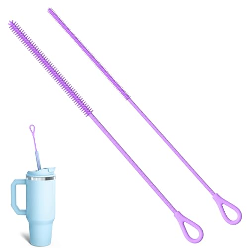 Silikon Strohhalm Bürste, 2 Stück Wiederverwendbare Strohhalmbürsten für Glas Metall Strohhalm, Smoothie Strohhalme und Trinkbecher, 6mm+9mm (Lila) von Gicctyble