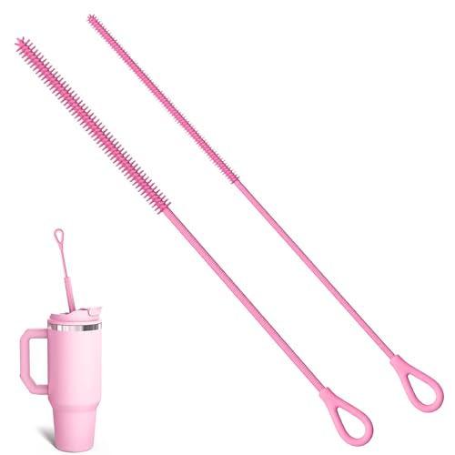 Silikon Strohhalm Bürste, 2 Stück Wiederverwendbare Strohhalmbürsten für Glas Metall Strohhalm, Smoothie Strohhalme und Trinkbecher, 6mm+9mm (Rosa) von Gicctyble