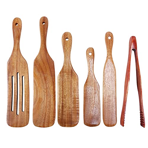 Gichusizy 6 StüCk Spurtle Set, Teak Spurtle Set BestäNdiges Spatel Geschirr Set Antihaft von Gichusizy